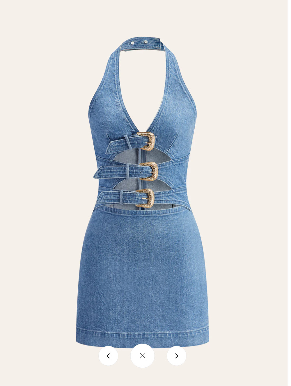 NWT Commense Halter Neck Buckle Detail Denim Dress Sz M